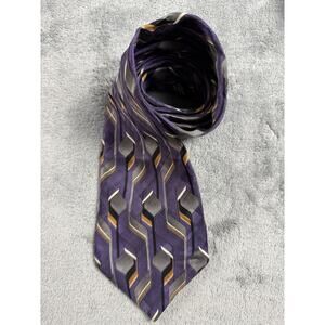 Zylos George Machado Mens Silk Tie Purple Geometric Abstract Made in USA 4 inch